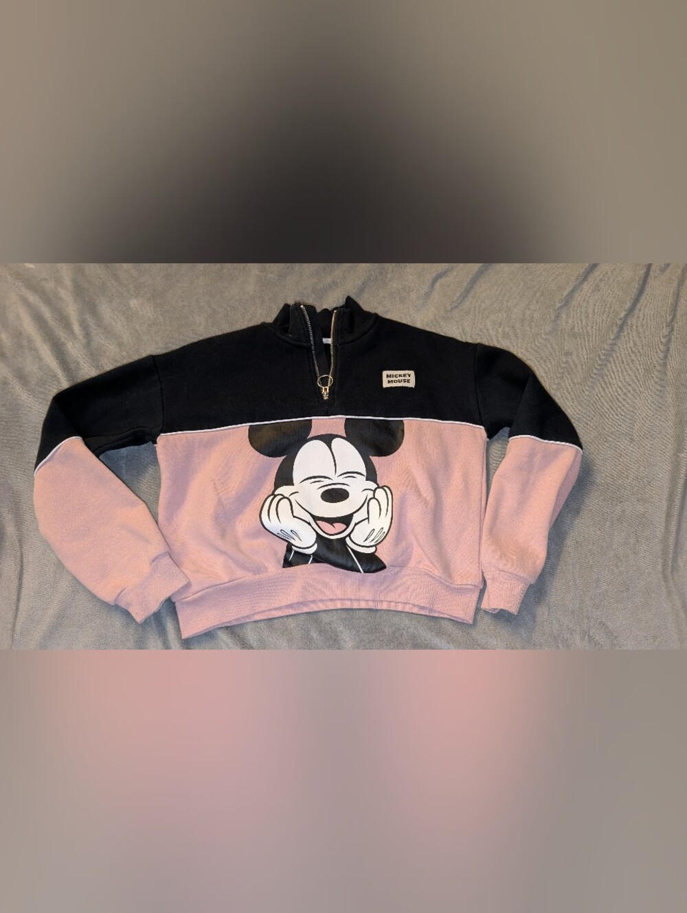 H&M Disney Mickey Mouse 3/4 Zip Crop Sweatshirt Child Size 12/14